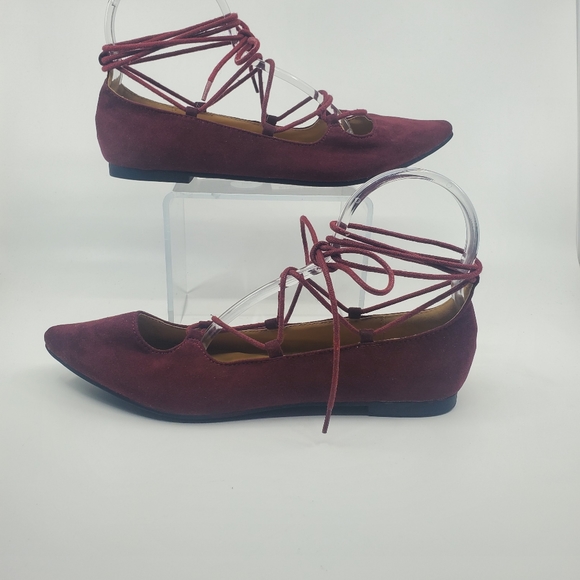 Laundry List Burgundy Suede Lace Up Pointed Toe Flats in a size 10 or 40 NWOT - Picture 2 of 10